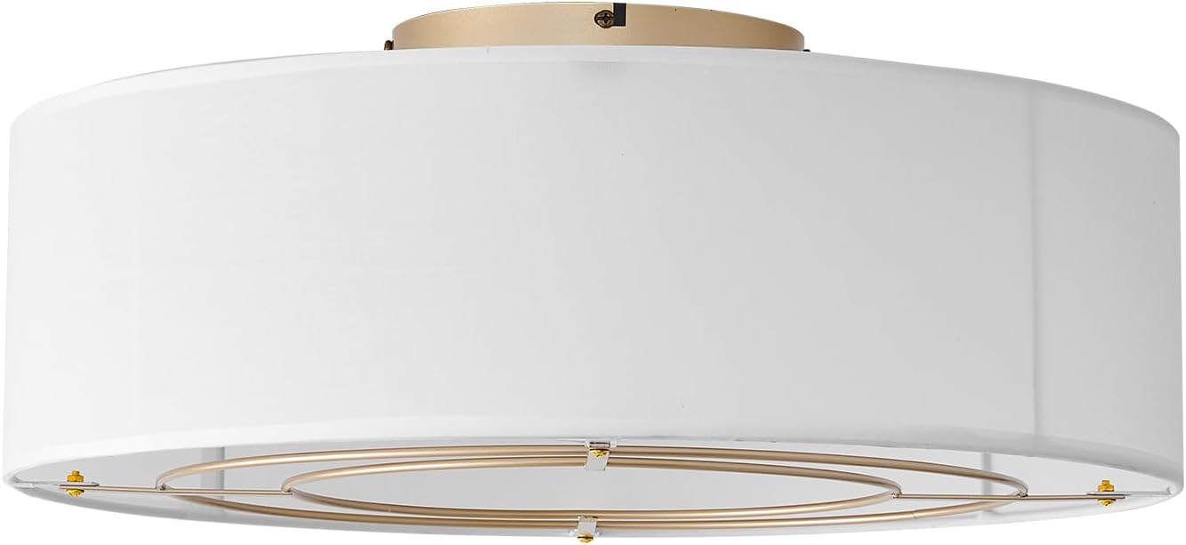 Low Profile Ceiling Fans with Lights, 20 Boho Rattan Ceiling Fan with Light Flush Mount and Remote Control, Drum Caged with 6 Speeds for Bedroom, Nursery, Living Room